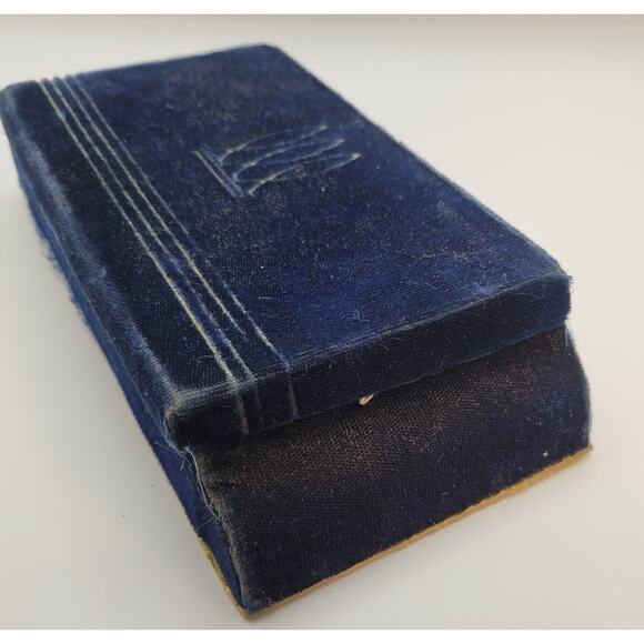 Vintage Velvet Deltah Jewelry Box Presentaion Box Blue 2 Layers Art Deco Design - Picture 4 of 16